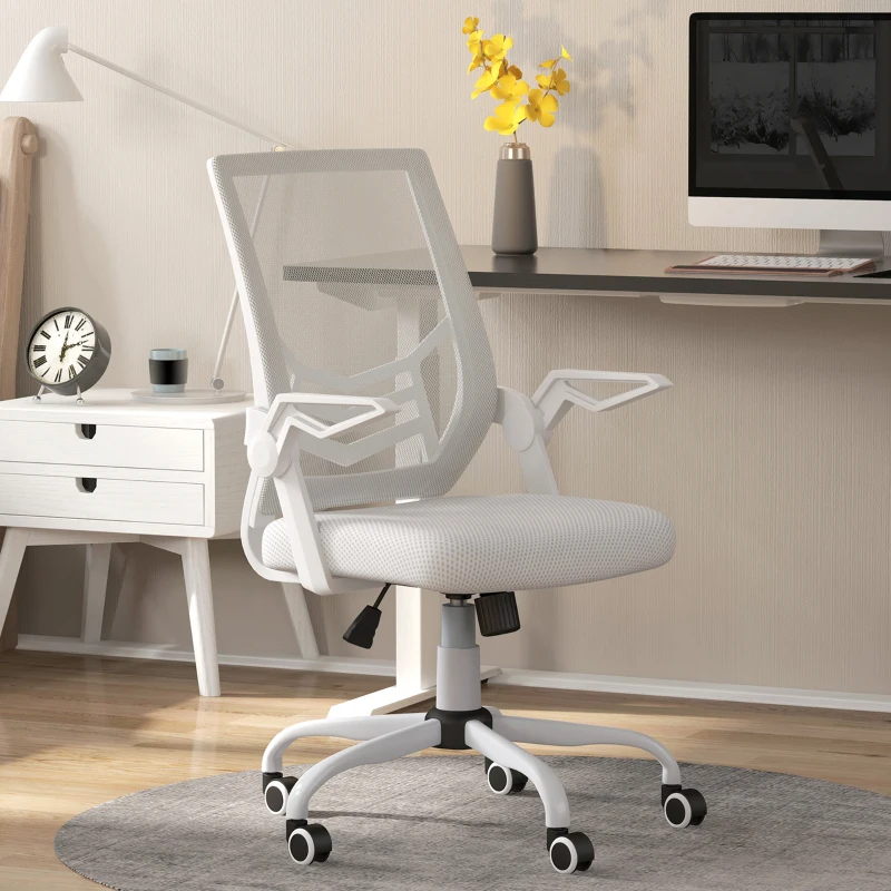 Vinsetto Mesh Office Chair, Computer Desk Chair with Flip-up Armrests, Lumbar Back Support and Swivel Wheels, White