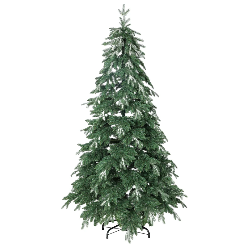 HOMCOM Árbol de Navidad Artificial 210 cm Ramas Realistas con Efecto Nieve Soporte de Acero Base Plegable Montaje Rápido