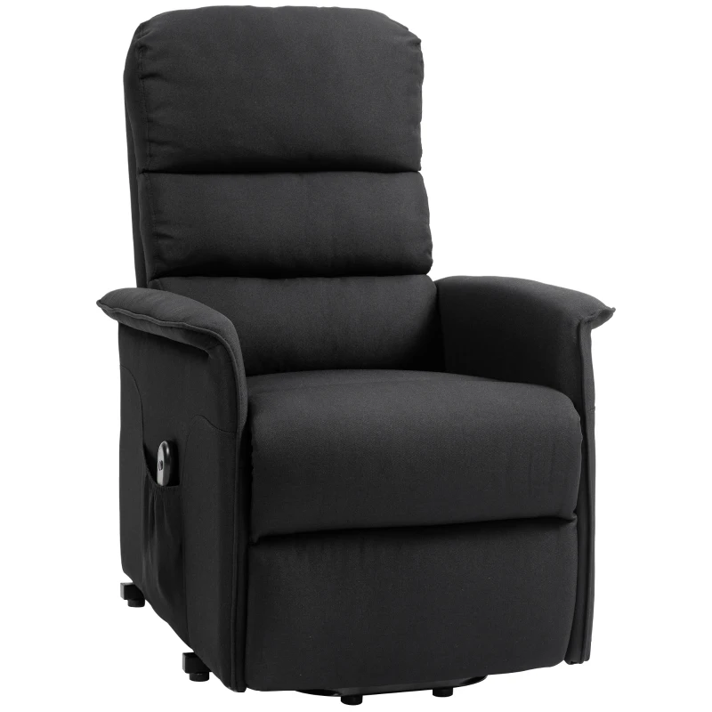 HOMCOM Sillón Relax Reclinable Eléctrico Levanta Personas con Mando a Distancia y Bolsillo Lateral Tapizado en Lino Negro