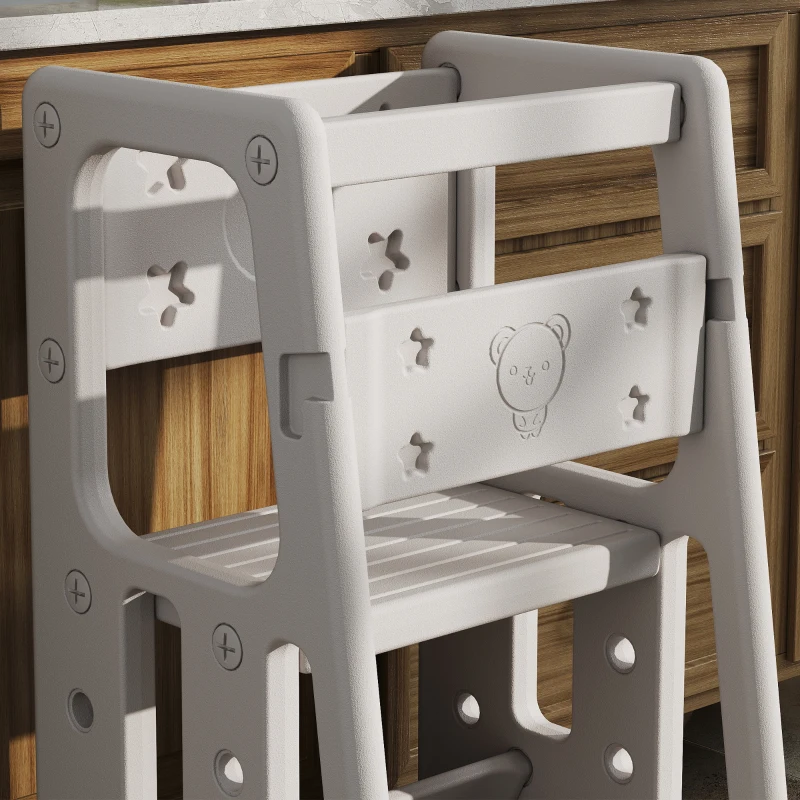 HOMCOM Kids Step Stool, with Adjustable Platform and Non-Slip Mat – Grey