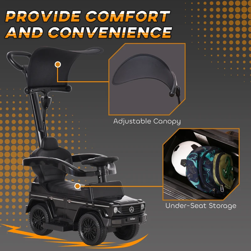 HOMCOM 3 in 1 Kids Children Ride on Push Car Toddler Sliding Car G350 Licensed Walker Foot to Floor Slider Push-Along with Horn Steering Wheel NO POWER Manual, Black