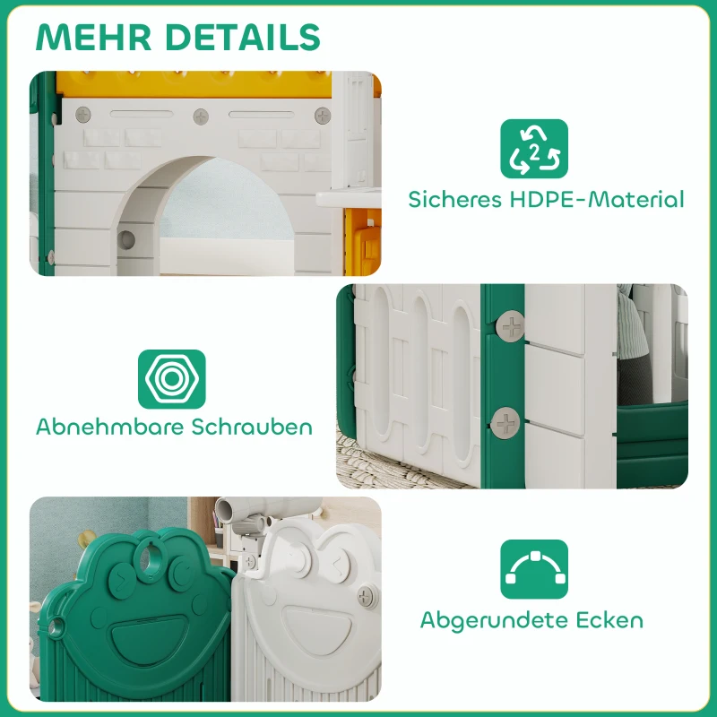 AIYAPLAY 7-in-1 Kinderrutsche, Indoor-Spielplatz, Klettergerüst, Haus, Tafel, Basketballkorb, 1-4 Jahre, Kunststoff, Gelb+Grün