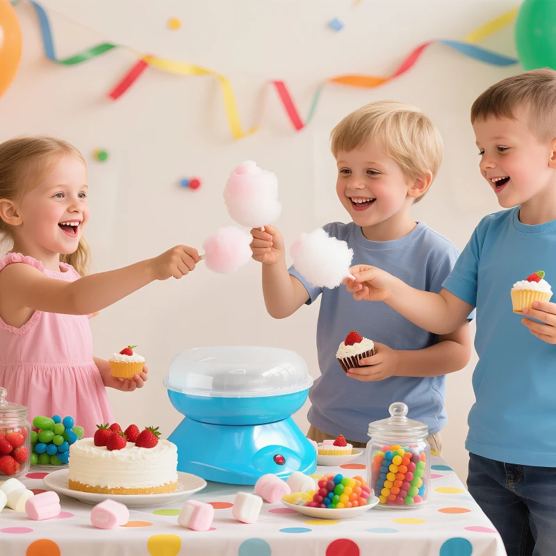 HOMCOM Máquina de Algodão Doce Potência 450W-550W Doce com Colher Medidora e 10 Palitos de Bambu 27x26x18 cm Azul