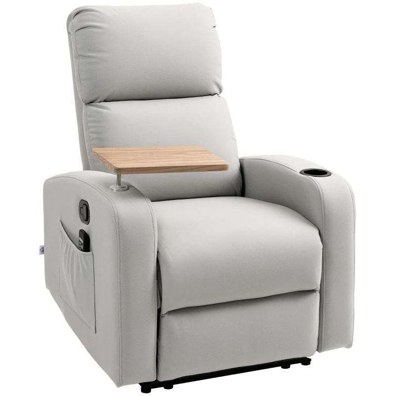 HOMCOM Sillón de Masaje con 4 Modos Vibración Reclinación 145° Mando a Distancia 77x93x105 cm Gris Claro