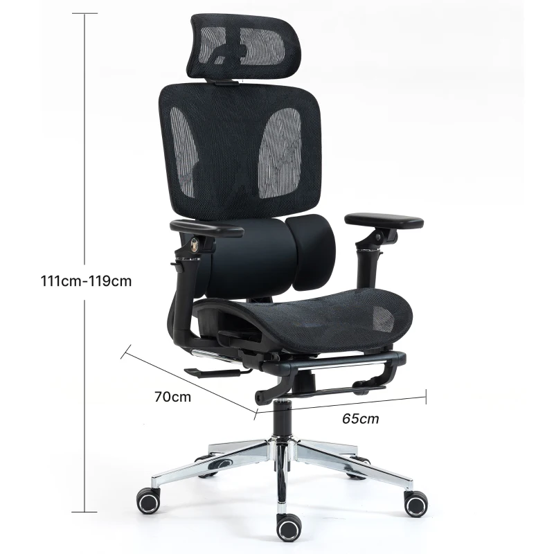 HOMCOM Scaun de birou ergonomic Scaun pentru birou cu suport lombar și suport cap reglabile, cotiere 5D rabatabile, suport picioare, plasă Negru