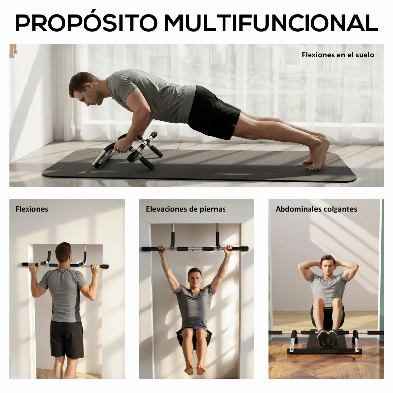 HOMCOM Barra de Dominadas en Techo Barra para hacer Dominadas Barra de Tracción para Entrenamiento Carga 110kg 92x40x17cm Negro