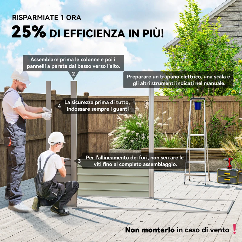 Outsunny Capanno Porta Attrezzi con 2 Prese d'Aria e Chiavistello, in Acciaio, 249x121x183 cm, Grigio Chiaro