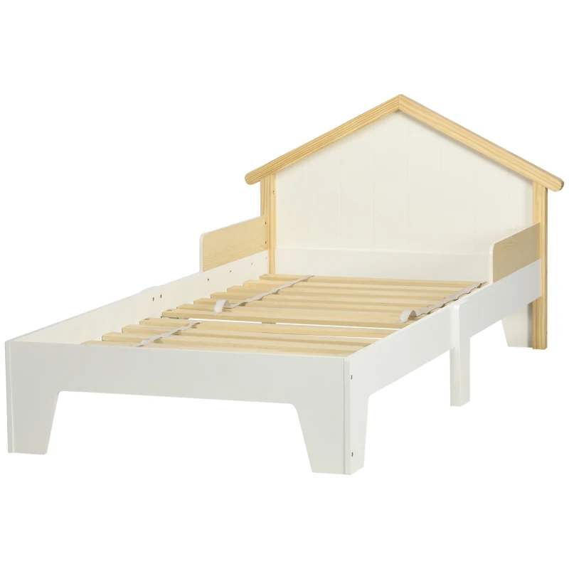 HOMCOM Letto per bambini - Struttura con testiera a forma di casetta e rete a doghe inclusa - 90 x 190 cm - Pino bianco