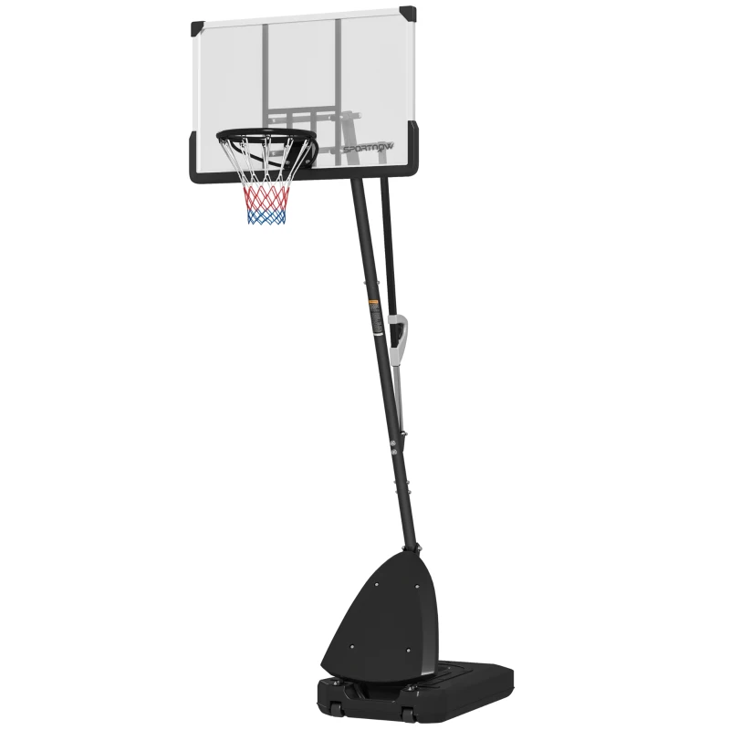 SPORTNOW Canasta de Baloncesto para Exterior Ajustable de 150-305 cm con Ruedas Base Rellenable y Sistema de Retorno Negro