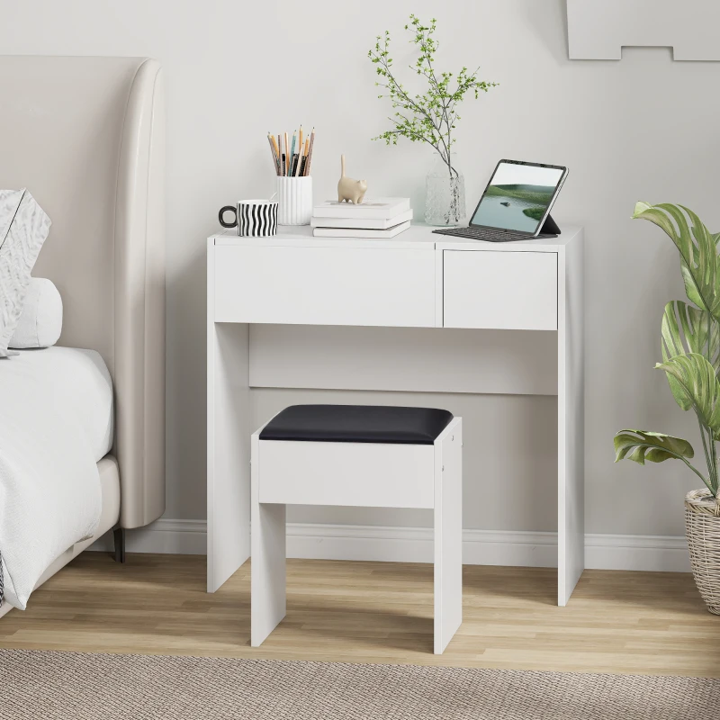 HOMCOM Tocador de Maquillaje con Taburete Mesa de Maquillaje con Espejo Tapa Abatible y Cajas 80x40x79 cm y 40x30x40 cm