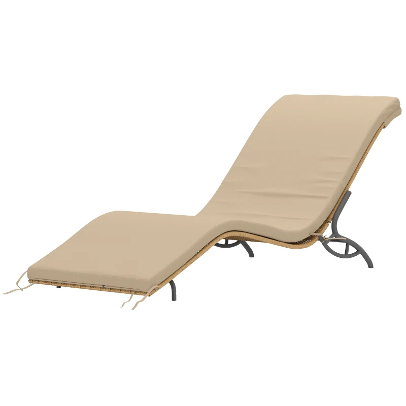 Outsunny Lettino prendisole in polyrattan da giardino con cuscino, resistente alle intemperie, portata 120 kg, 166 x 63 x 76 cm, Beige