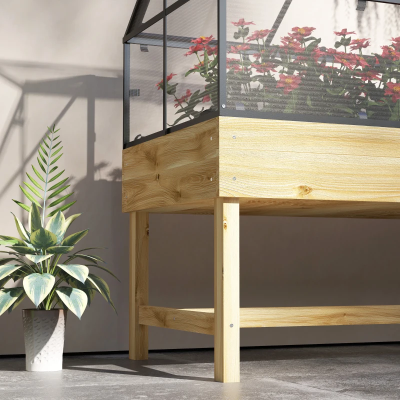 Outsunny Mini-Gewächshaus auf Füßen dim.  120L x 60l x 103H cm doppelt aufklappbares Dach Panneaux de Polycarbonate, acier, Bois Sapin traité