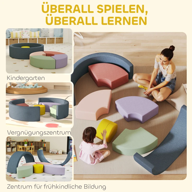 AIYAPLAY Set 7 pezzi di blocchi morbidi per bambini piccoli, schiuma, fodera in velluto a coste lavabile, forme assortite, multicolore