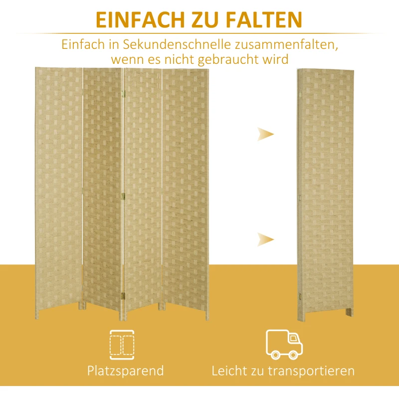 HOMCOM Paravent 4-teilig 160 x 170 cm Raumteiler aus Wellenfaser für Wohnzimmer Braun