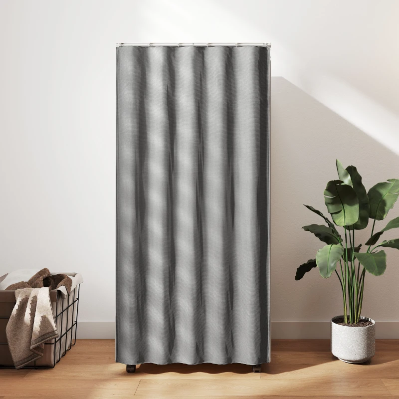 HOMCOM Armadio appendiabiti armadio contenitore mobile con tenda, asta di sospensione, 60 x 40 x 128 cm, bianco