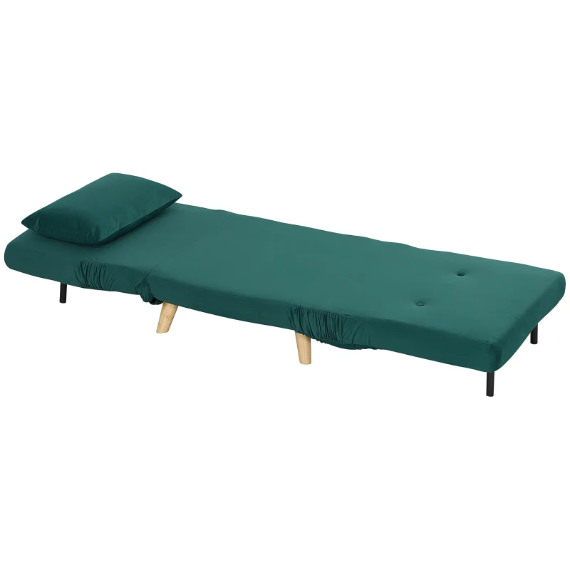 HOMCOM Poltrona pieghevole con funzione letto, poltrona relax pieghevole effetto velluto, schienale regolabile, portata fino a 120 kg, Verde scuro
