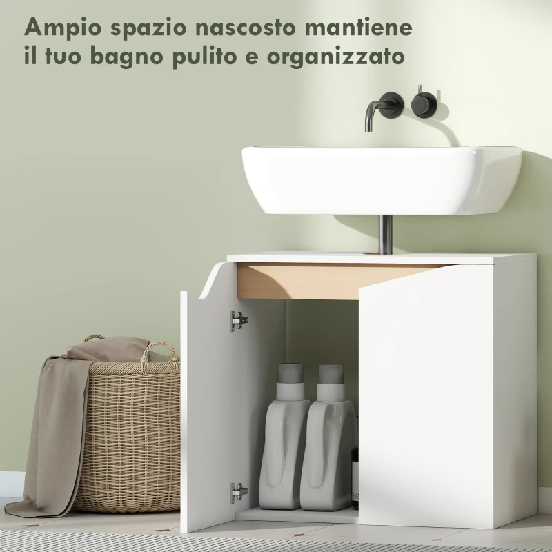 HOMCOM Mobile Sottolavabo con 2 Ante Ammortizzate per Lavabo Senza Piedistallo, 60x35x57.9 cm, Bianco