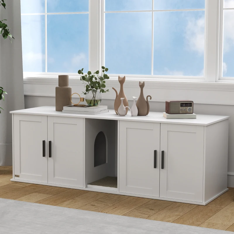 PawHut Mobile per lettiera con porta e divisorio per gatti grandi 145 x 49 x 51 cm Bianco