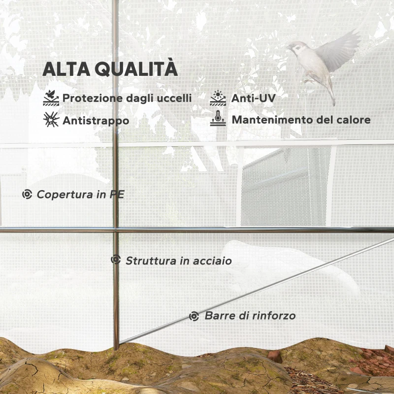 Outsunny Serra a Tunnel 8x3x2 m con Rivestimento in Plastica e Acciaio Rinforzato, Bianco