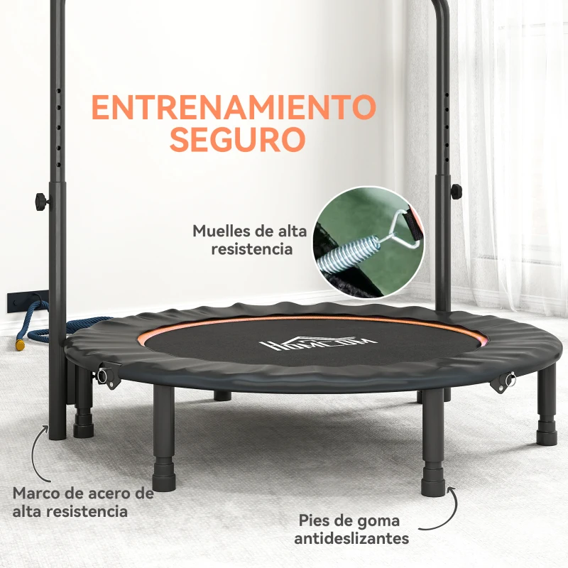 HOMCOM Cama Elástica Plegable Ø114 cm con Mango Ajustable Marco de Acero para Entrenamiento Piernas Cuerpo Naranja y Negro