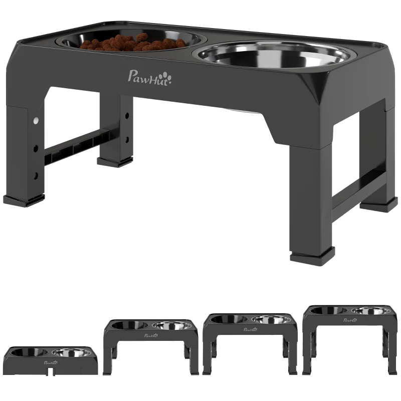 PawHut Raised Dog Bowl, Foldable Elevated Dog bowls with Slow Feeder, 4 Adjustable Heights, for Small Medium Large Breeds