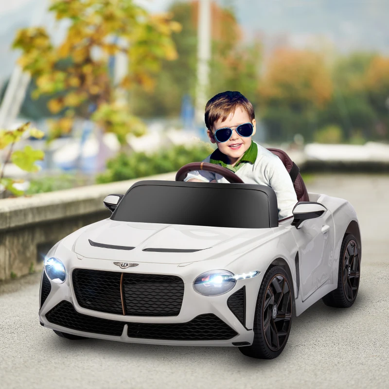 HOMCOM Auto elettrica per bambini 3-5 anni 2 motori 12V 25W 3-5 km/h telecomando 2,4G Bentley Bacalar bianco