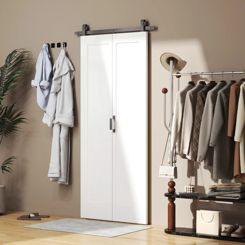 HOMCOM Puerta Plegable Corredera con Herrajes Acabado Personalizable Tirador Fácil Montaje 90x210 cm Blanco