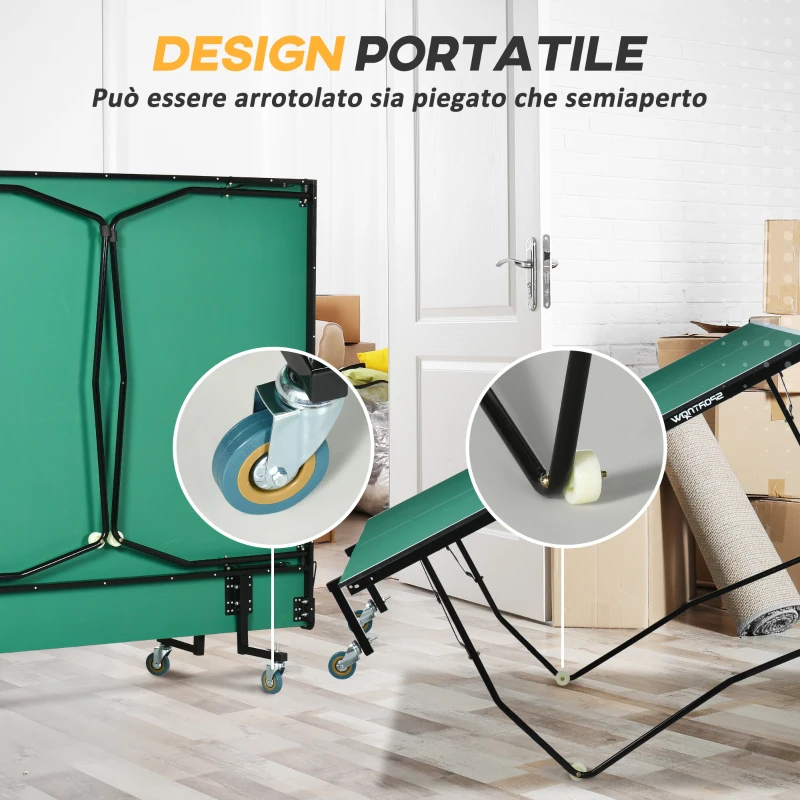 SPORTNOW Tavolo da Ping Pong Pieghevole con 8 Ruote, 2 Racchette, Palline e Rete, 274x152.5x72 cm