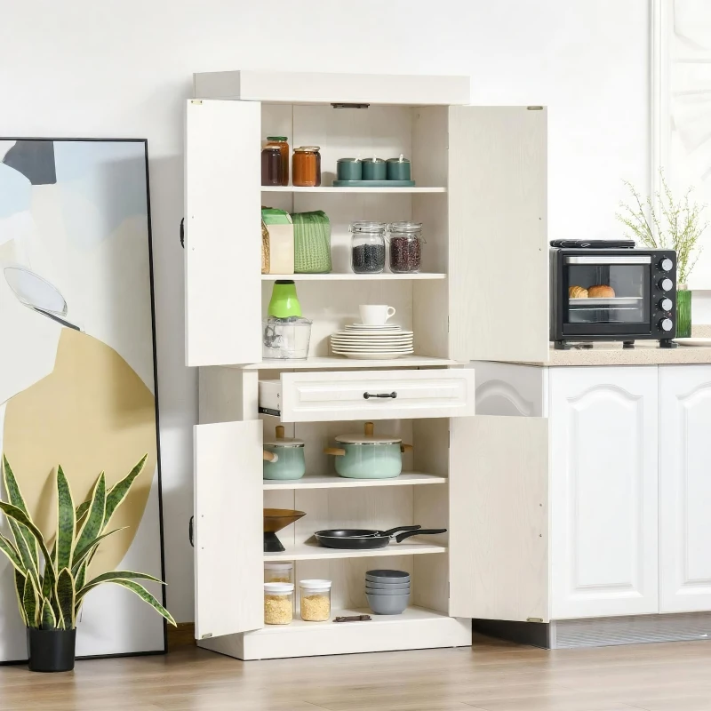 HOMCOM Tall Kitchen Cupboard, Kitchen Pantry Cabinet with Drawer, Shelves, White