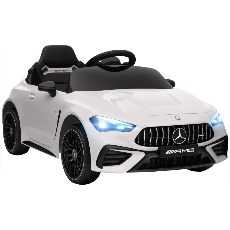 AIYAPLAY Auto elettrica per bambini, design Mercedes, motori 12V, telecomando, luci LED, musica, per bambini 3-6 anni, Bianco