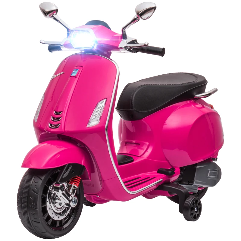 AIYAPLAY Scooter elettrico Vespa per bambini 6 V dim. 107L x 47B x 73H cm Musica MP3 Porta USB Faro 2 ruote motrici - Rosa
