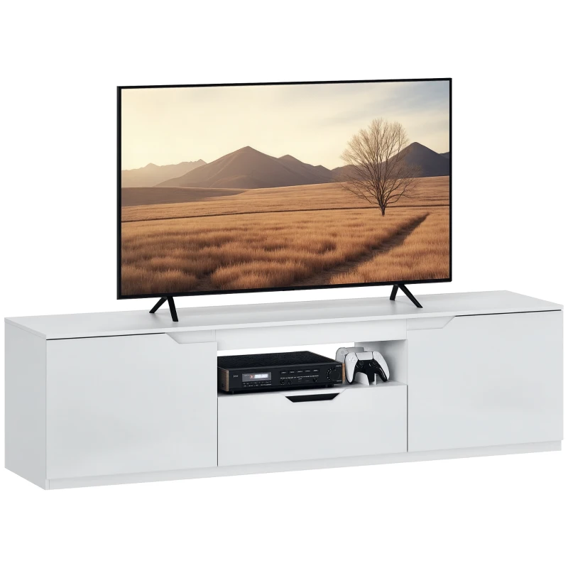 HOMCOM Lowboard TV, finitura lucida, per TV fino a 165,1 cm, 3 scomparti, cassetto, 160 x 38 x 43 cm, Bianco