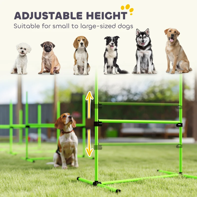 PawHut Agility-set voor honden 4-delig in hoogte verstelbare agility-uitrusting met 4 hindernissen draagtas 99 x 65 x 94 cm Groen