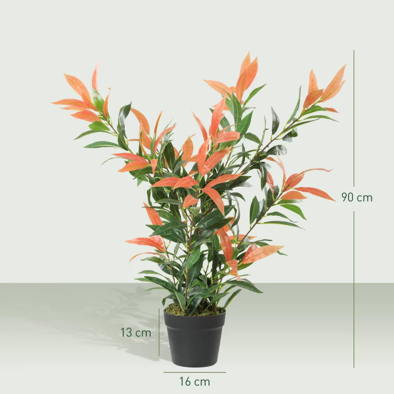 HOMCOM Photinia artificiale con 300 foglie, rami regolabili, 45 x 45 x 90 cm, Rosso e Verde