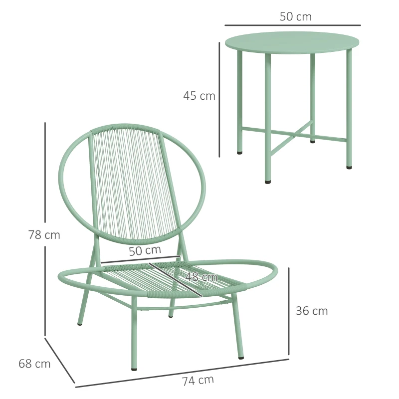Outsunny Set bistro 3-pezzi in polyrattan resistente alle intemperie Arredo da giardino con tavolo bistro Sedie da giardino a forma di conchiglia Grün