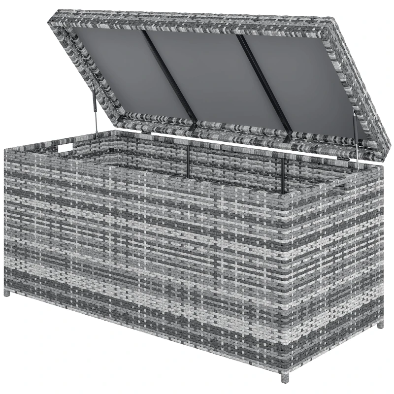 Outsunny Cassapanca in rattan 380 L impermeabile con coperchio spazio di stoccaggio resistente ai raggi UV 130 x 61 x 65 cm Grigio scuro