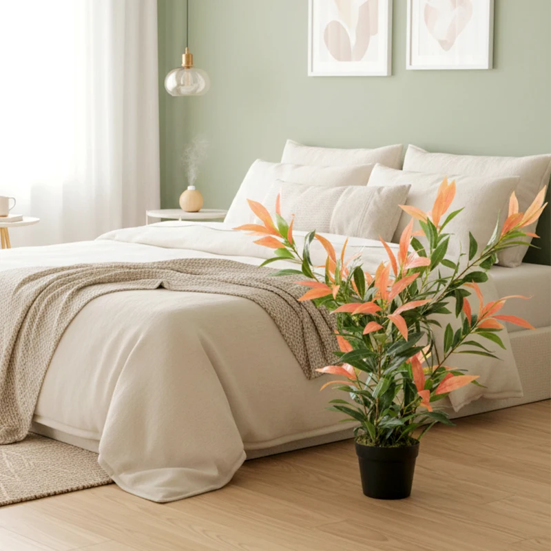 HOMCOM Photinia artificiale con 300 foglie, rami regolabili, 45 x 45 x 90 cm, Rosso e Verde