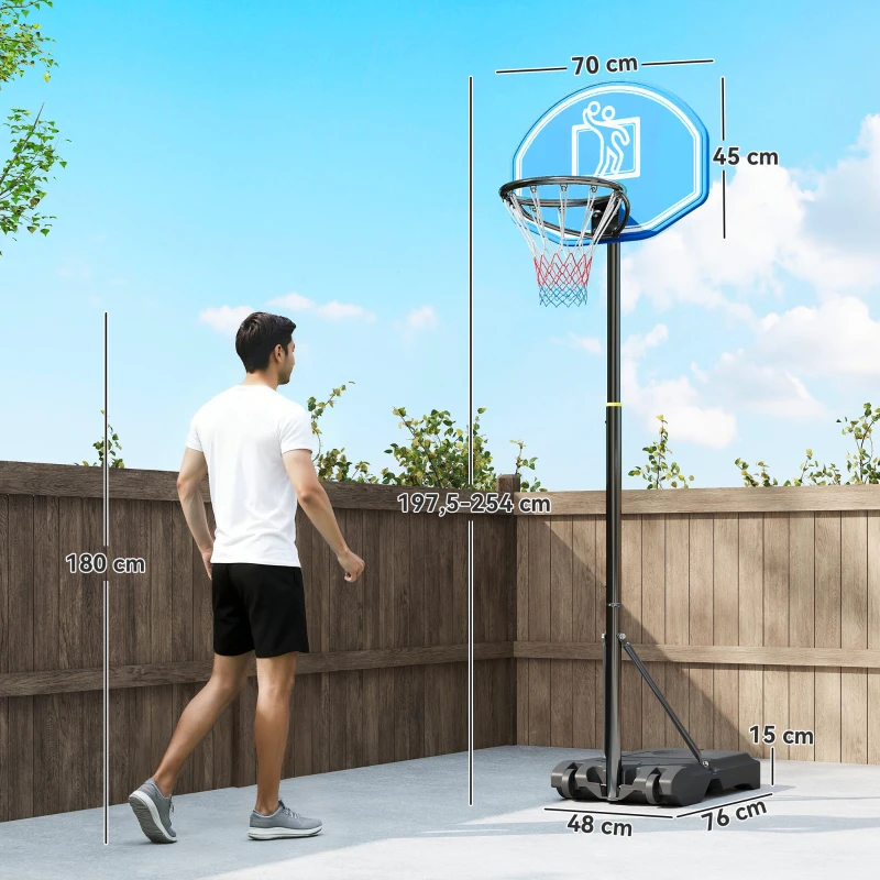 HOMCOM Canasta de Baloncesto para Exterior Altura Ajustable 160-210 cm con Ruedas y Base Rellenable 76x48x254 cm Negro