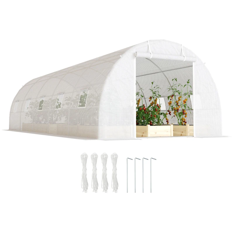 Outsunny Serra a Tunnel 8x3x2 m con Rivestimento in Plastica e Acciaio Rinforzato, Bianco