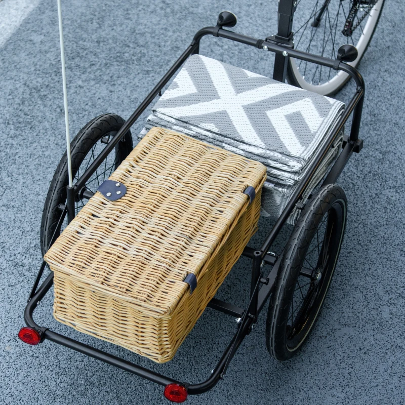 HOMCOM Rimorchio per bicicletta con cassone rimovibile e pieghevole da 65L, catarifrangenti di sicurezza, portata massima 40KG, Grigio