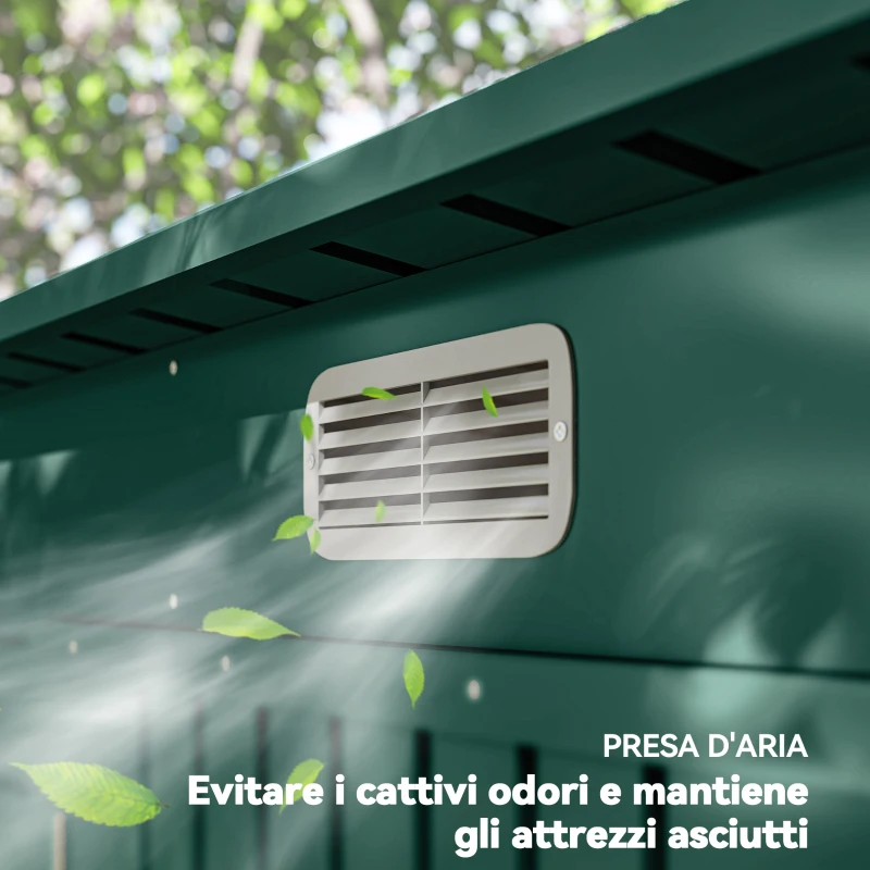 Outsunny Capanno Porta Attrezzi con 2 Prese d'Aria e Chiavistello, in Acciaio, 249x121x183 cm, Verde