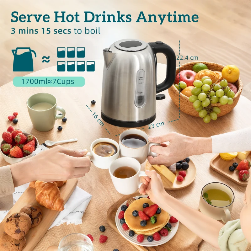 HOMCOM Simple Polished Toaster and Kettle Set - Silver Tone