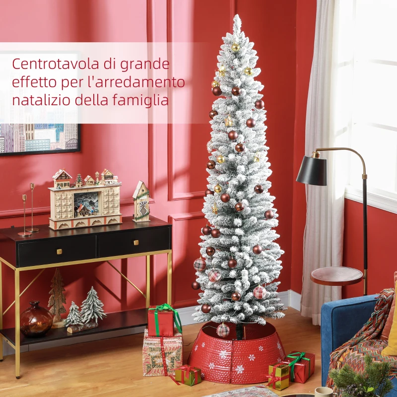 HOMCOM Albero di Natale Innevato con 405 Rami e Luci LED Bianche in Plastica e Metallo, Ø57x210 cm, Verde