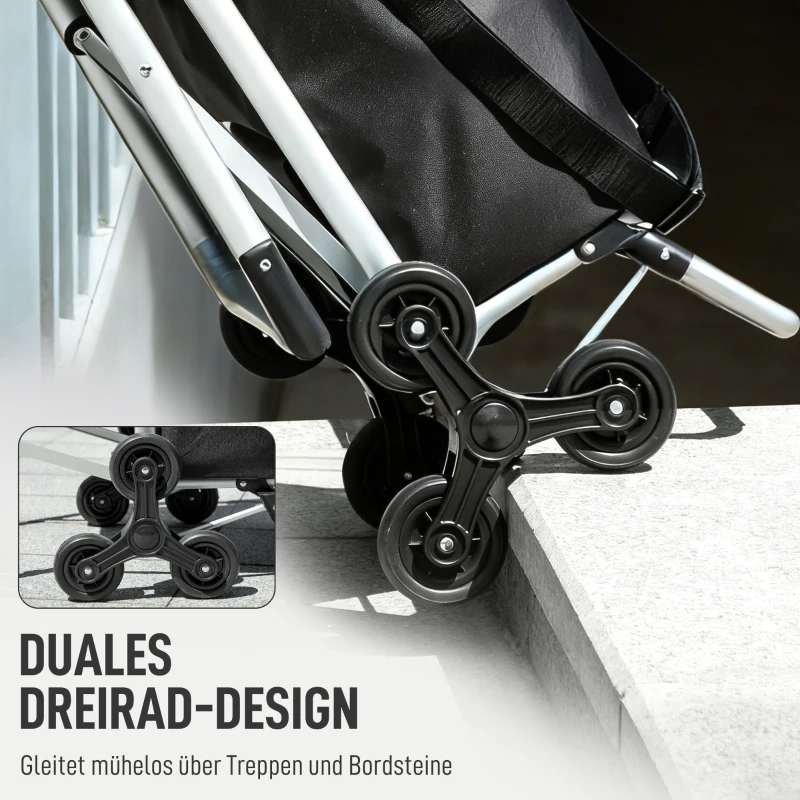 HOMCOM Einkaufstrolley, 40 L Oxford-Tasche, 3-Rad-Design, Aluminiumrahmen, Sitz, Grau