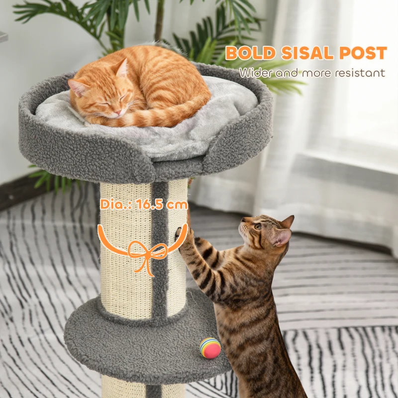PawHut 91cm Cat Tree for Indoor Cats Kitten Activity Center Play Tower Perches Sisal Scratching Post Grey