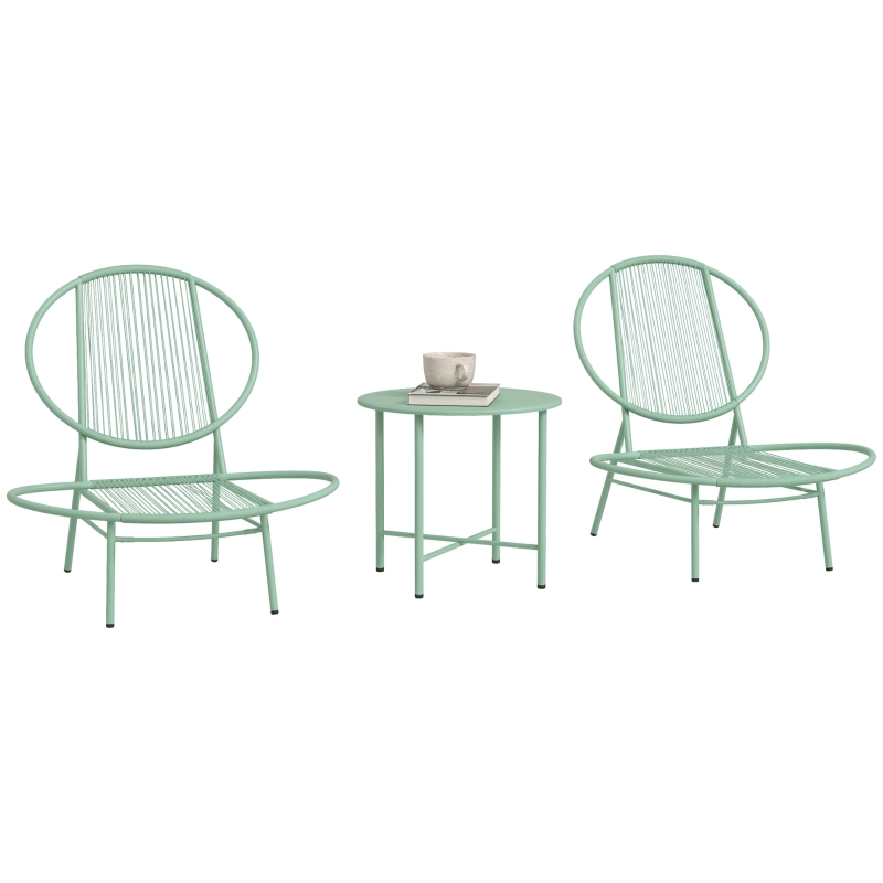 Outsunny Set bistro 3-pezzi in polyrattan resistente alle intemperie Arredo da giardino con tavolo bistro Sedie da giardino a forma di conchiglia Grün