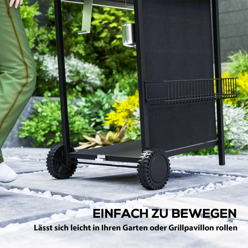 Outsunny Barbecue a gas 7 kW carrello con 3 bruciatori fornello laterale ruota coperchio 107 x 54 x 96 cm Nero