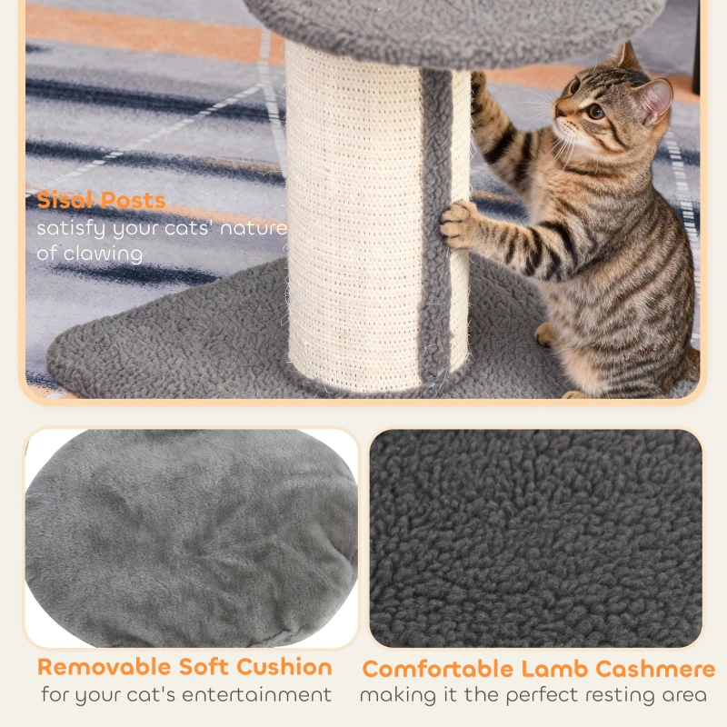 PawHut 91cm Cat Tree, Cat Tower with Scratching Post, Bed, Perch, Removable Cushion for Indoor Kittens, Grey