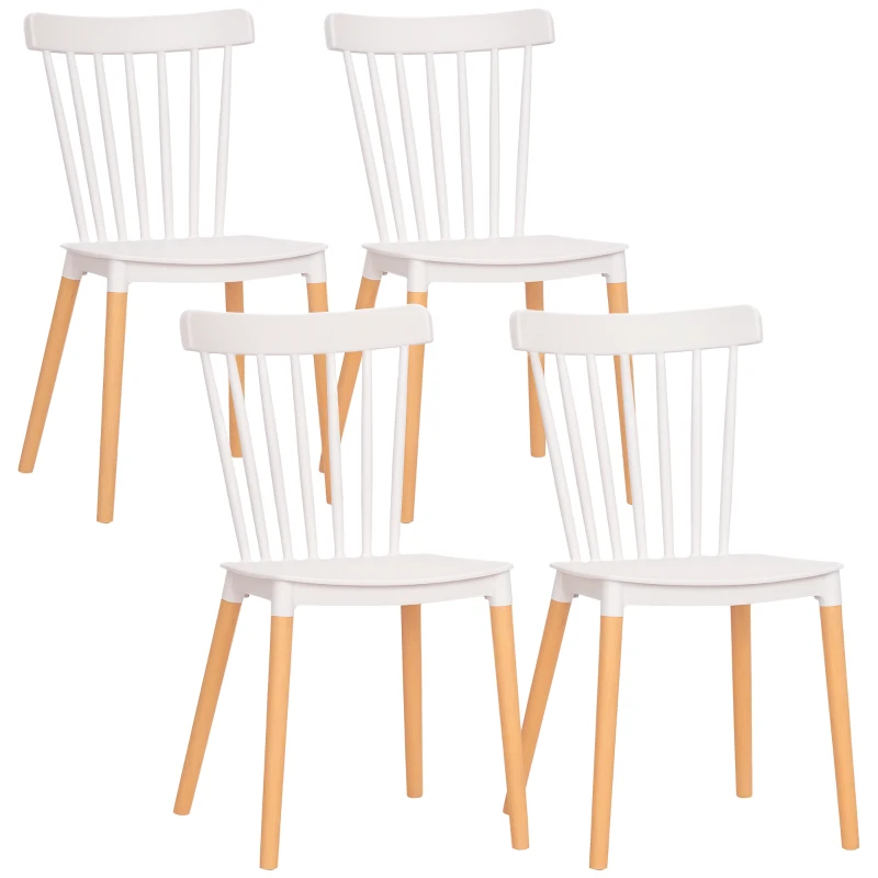 HOMCOM Set di 4 sedie in stile scandinavo con schienale alto, seduta in polipropilene, gambe in faggio 48 x 52,5 x 83 cm Bianco