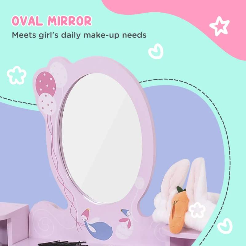 HOMCOM Kids Wooden Dressing Table and Stool Make Up Desk